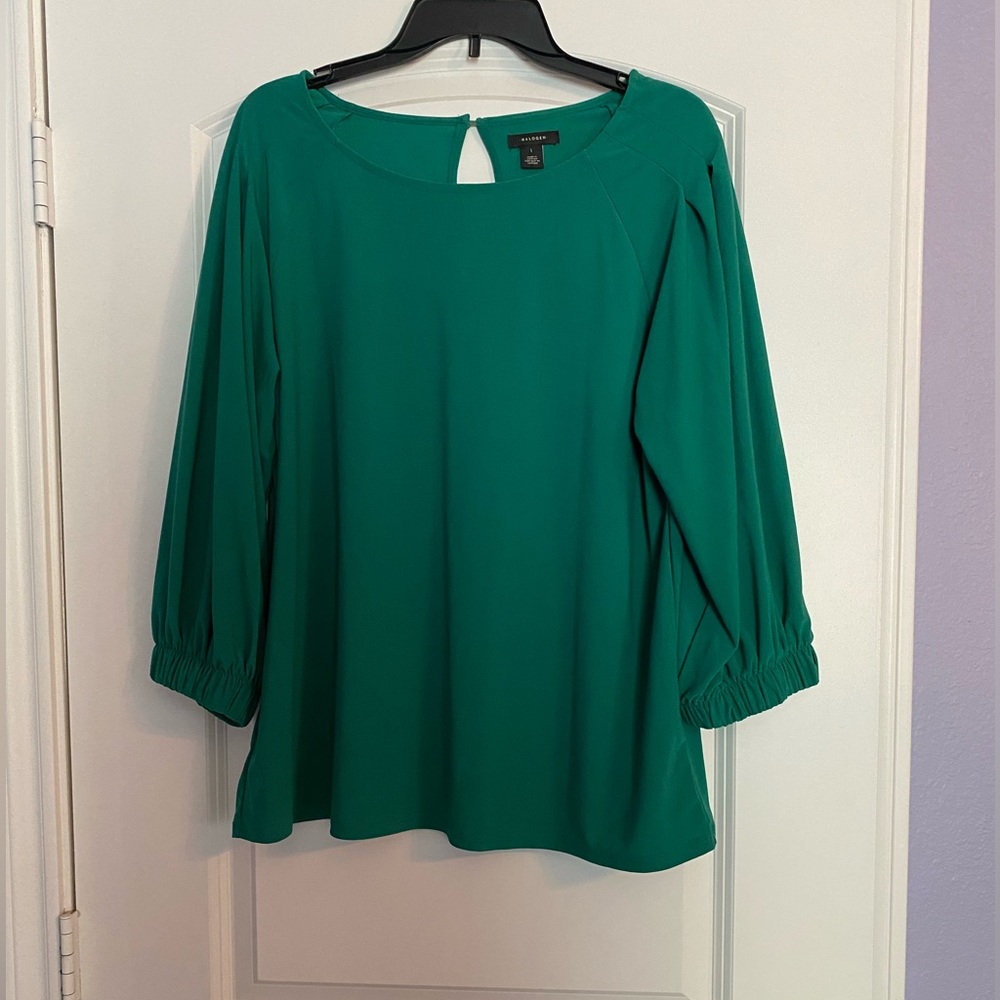 Halogen Puff Sleeve Blouse, Green, EUC, size L